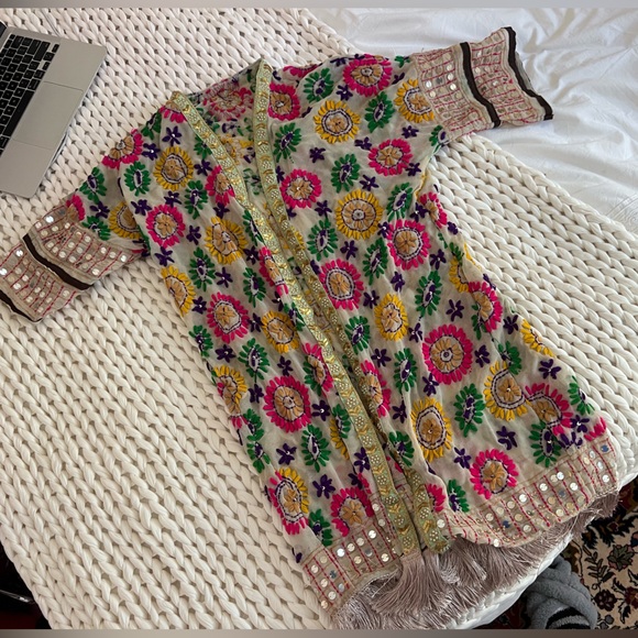 Tops - Ibiza Bohemian vibe handmade Kimono embellished mirror fringe embroidered